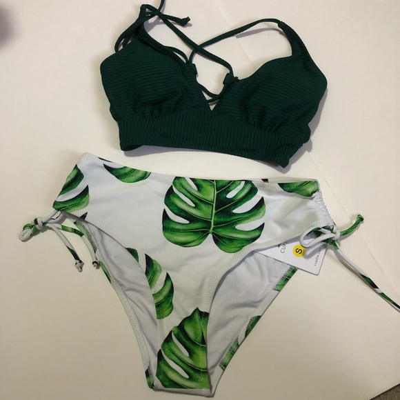 CUPSHE Green and Leaf Print Lace Up Bikini Set - Picture 4 of 8